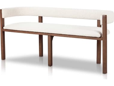 Four Hands Caswell 62" Knoll Natural Almond Parawood White Fabric Upholstered Accent Bench FS229427002