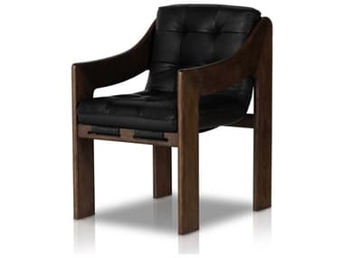 Four Hands Kensington Halston Leather Ash Wood Black Upholstered Arm Dining Chair FS229431002