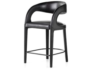 Four Hands Townsend Hawkins Leather Upholstered Sonoma Black Gunmetal Counter Stool FS230067016