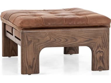 Four Hands Kensington Halston Heirloom Sienna Terra Brown Ash Leather Ottoman FS230136002