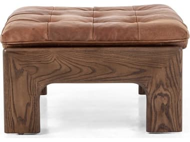 Four Hands Kensington Halston Heirloom Sienna Terra Brown Ash Leather Ottoman FS230136002