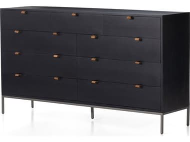 Four Hands Fulton Trey Black Wash Poplar  Wood 9 Drawer Dresser FS230300002