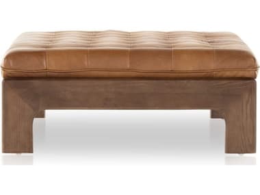 Four Hands Kensington Halston Heirloom Sienna Terra Brown Ash Leather Ottoman FS230750002