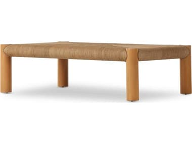 Four Hands Grass Roots Olin 55" Rectangular Light Wash Mahogany Natural Agel Coffee Table FS230979002
