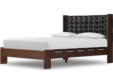 Four Hands Bolton Halston Terra Brown Ash Black Wood Leather King Panel Bed FS232427001