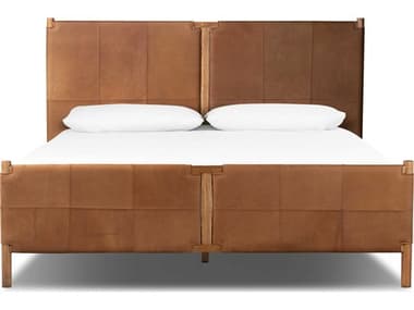 Four Hands Bolton Salado Brown Ash Wood Leather King Panel Bed FS232834001