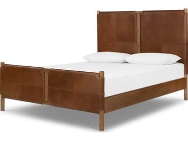 Four Hands Bolton Salado Brown Ash Wood Leather Queen Panel Bed FS232834002
