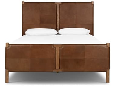 Four Hands Bolton Salado Brown Ash Wood Leather Queen Panel Bed FS232834002