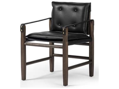 Four Hands Westgate Parrawood Black Leather Upholstered Arm Dining Chair FS232983013