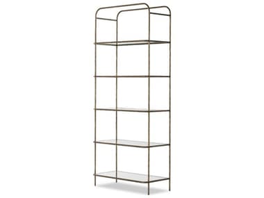 Four Hands Element 42" Hammered Aged Brass Clear Glass Bookcase FS233573002