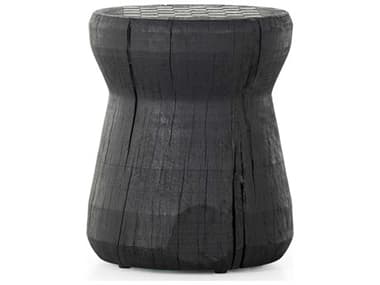 Four Hands Wesson Chess 15" Round Wood Carbonized Black Aged Metal Ivory End Table FS234277002