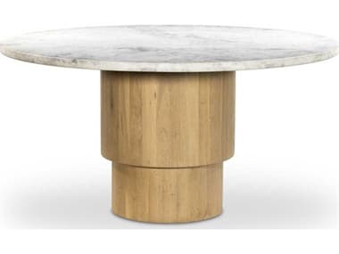 Four Hands Leighton 60" Round White Marble Light Blonde Oak Dining Table FS234754003