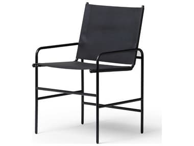 Four Hands Bishop Stockholm Leather Black Upholstered Arm Dining Chair FS234757002