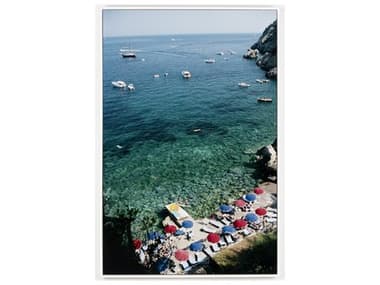 Four Hands Art Studio Porto Ercole Beach by Slim Aarons White Maple Floater  Canvas Wall Art FS235522001