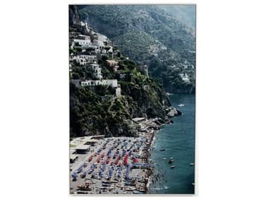 Four Hands Art Studio Beach In Positano by Slim Aarons White Maple Floater  Canvas Wall Art FS235526001