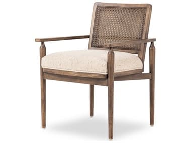 Four Hands Kensington Xavier Parrawood Brown Fabric Upholstered Arm Dining Chair FS235754002