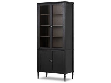 Four Hands Collins Toulouse 38'' Wide Oak Wood Distressed Black Honey Grey Aged Brass Display Cabinet FS235946001