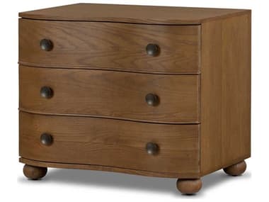 Four Hands Collins 32" Wide 3-Drawers Brown Oak Wood Nightstand FS235977003