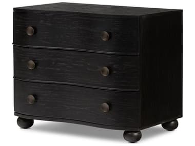 Four Hands Collins Tiago Distressed Black Oak Wood Nightstand FS235977004