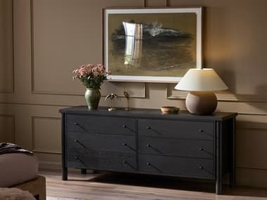 Four Hands Bolton Roark Ebony Oak Veneer Oak Wood 6 Drawer Dresser FS236440002