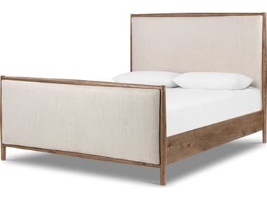 Four Hands Bolton Glenview Essence Natural Weathered Oak Beige Wood Upholstered Queen Panel Bed FS236471002