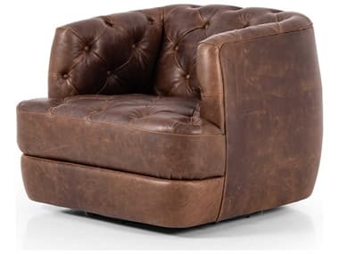 Four Hands Kensington Paul Swivel 37" Brown Leather Accent Chair FS236761002