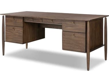 Four Hands Haiden 71" Aged Oak Veneer Rubbed Bronze Brown Wood Executive Desk FS236894001