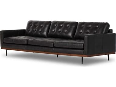 Four Hands Norwood Lexi 99" Sonoma Black Almond Satin Onyx Leather Upholstered Sofa FS237245002