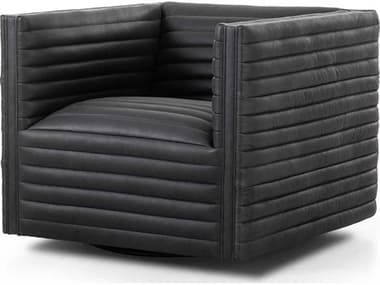 Four Hands Grayson 33" Swivel Black Leather Accent Chair FS237461001