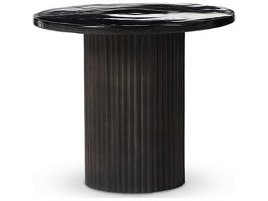Four Hands Marlow Ruben 23" Round Rustic Brown Smoked Black Cast Glass End Table FS237785001