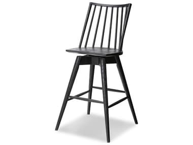 Four Hands Wallis Lewis Black Oak Wood Swivel Bar Stool FS238328001