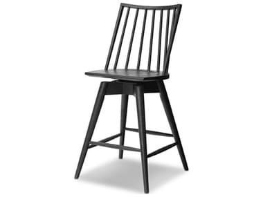 Four Hands Wallis Lewis Black Oak Wood Swivel Counter Stool FS238328002