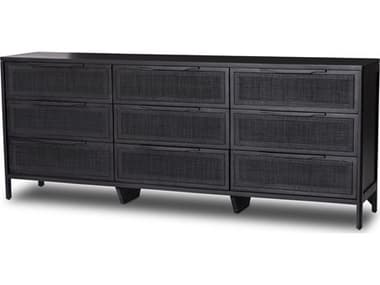 Four Hands Prescott Sydney Black Cane Mango Wood 9 Drawer Dresser FS238478008