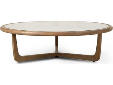 Four Hands Irondale 55" Round Glass Drifted Plank Grey Natural Cane Coffee Table FS238496001