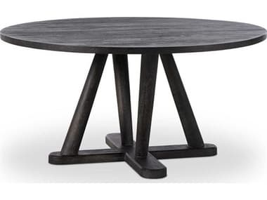 Four Hands Harmon 60" Round Wood Dark Anthracite Dining Table FS238497001