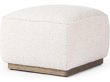 Four Hands Westgate 21" Knoll Natural Distressed White Fabric Upholstered Ottoman FS238547006