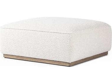 Four Hands Westgate 36" Knoll Natural Distressed White Fabric Upholstered Ottoman FS238548003