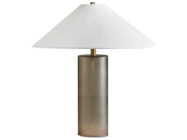 Four Hands Hutton Smoked Blown Glass Cream Linen Gray Table Lamp FS238779001