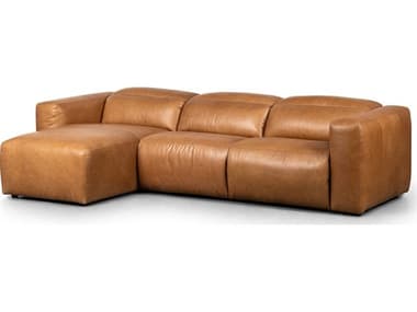 Four Hands Norwood Radley Power Recliner 3 - Piece 124" Wide Brown Leather Upholstered Sectional Sofa with LAF Chaise FS238963002