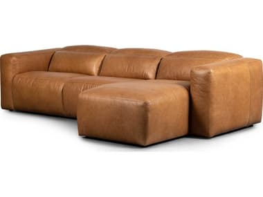Four Hands Norwood Radley Power Recliner 3 - Piece 124" Wide Brown Leather Upholstered Sectional Sofa with RAF Chaise FS238969002