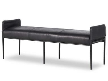 Four Hands Ashford 63" Heirloom Black Midnight Iron Leather Upholstered Accent Bench FS239077001
