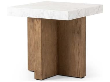 Four Hands Hughes 22" Square White Carrera Marble Smoked Oak Veneer End Table FS239447001