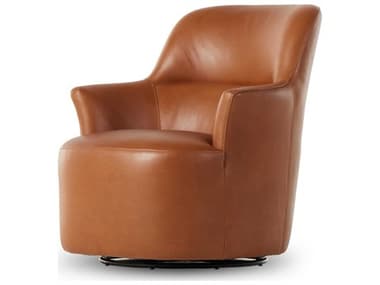Four Hands Carnegie Ernesto Swivel 33" Brown Leather Accent Chair FS239496001