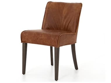 Four Hands Ashford Aria Leather Solid Wood Brown Upholstered Side Dining Chair FSCASH65J069