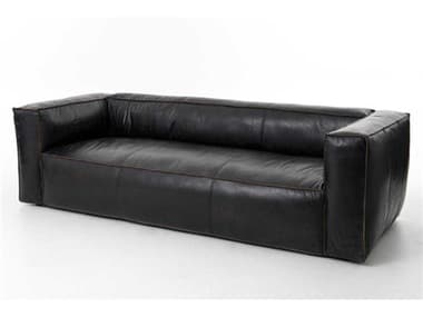 Four Hands Carnegie Nolita 99" Black Leather Upholstered Sofa FSCCARR1OSB