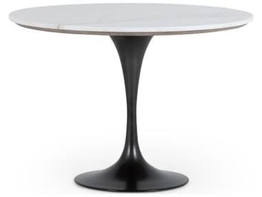 Four Hands Hughes Dark Rustic Black / Weathered Ash White Marble 42'' Wide Round Dining Table FSCIMP134C