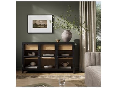 Four Hands Irondale Millie 59" Oak Wood Clear Glass Drifted Black Sideboard FSCIRD359