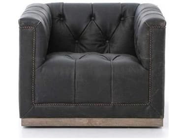 Four Hands Kensington Maxx Swivel Black Leather Club Chair FSCKENF4Z928