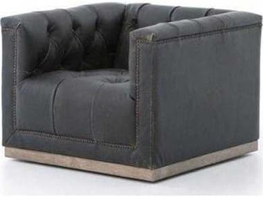 Four Hands Kensington Maxx Swivel 33" Black Leather Club Chair FSCKENF4Z928
