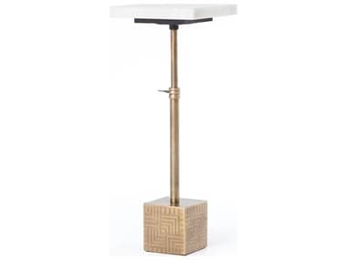 Four Hands Asher Sirius 10" Square Antique Brass Hardware White Marble End Table FSIASR029A